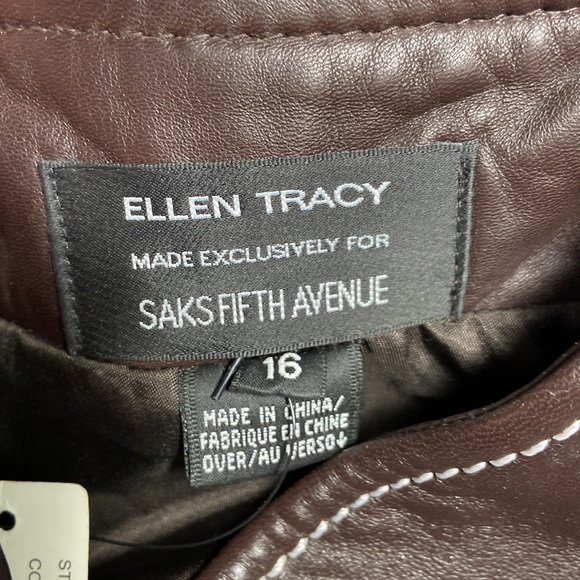 Ellen Tracy leather jacket chestnut brown size 16 retail $898 tags - Picture 8 of 12